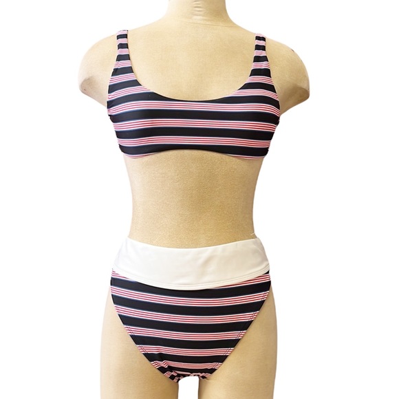 Express Bikini Stripe Swimsuit High Waist S Small Medium New - Picture 1 of 5